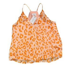 Adrienne Leopard Print Cami Tank‎ Top Blouse Women's Large Orange Peach NEW